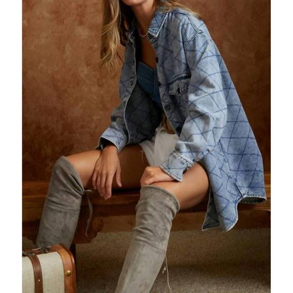 Davi & Dani Quilted Button Down Shacket with Chest Pockets